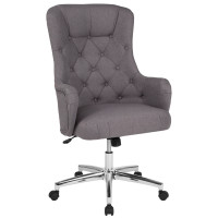Flash Furniture BT-90557H-LGY-F-GG Chambord Home and Office Upholstered High Back Chair in Light Gray Fabric 